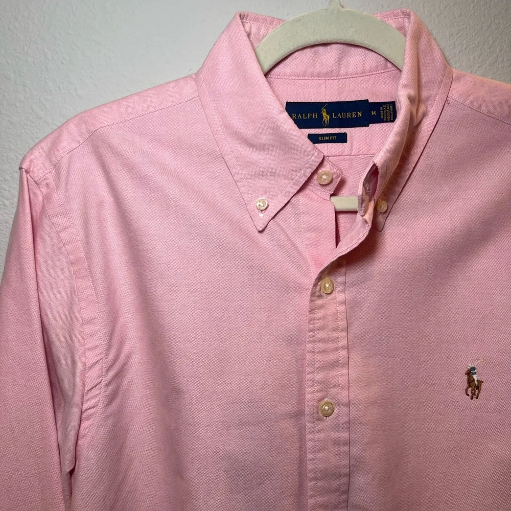 Polo Ralph Lauren Slim Fit Stretch Oxford Pink Shirt Size M - Picture 9 of 14